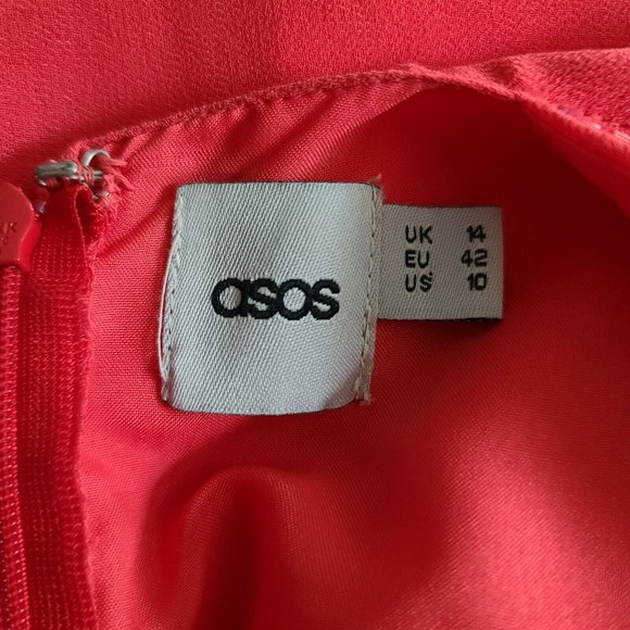 ASOS Sequined Halter Skater Dress Sz 10 Red Sleeveless Chiffon Fit Flare EUC - Picture 2 of 10